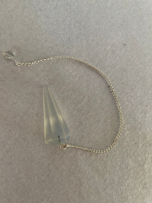 Opalite pendulum is approximately 1.65” and with chain is 8.5” total length