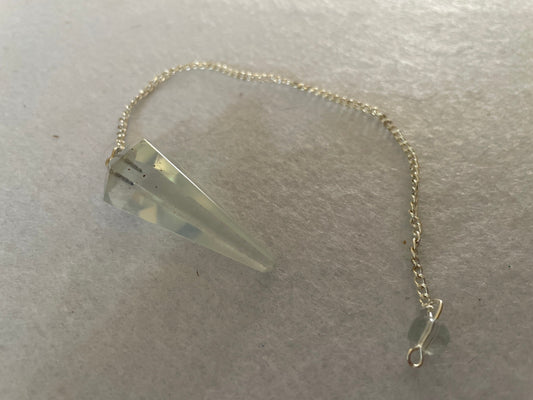 Beautiful Opalite pendulum is approximately 1.5” and with chain is 8.25” total length.