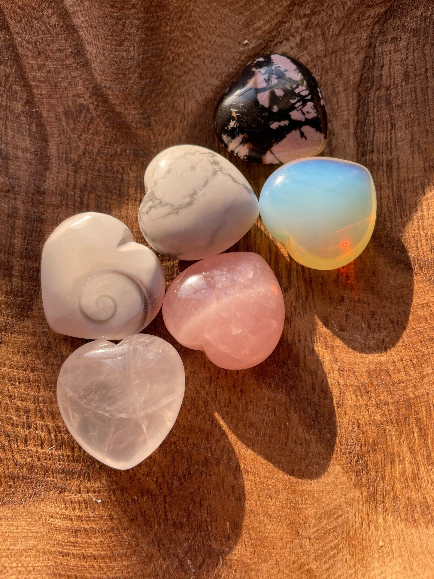 Large variety of Pretty crystal hearts Amethyst Opalite Tigers eye Aventurine Rose Quartz Howlite Quartz Obsidian and many more!