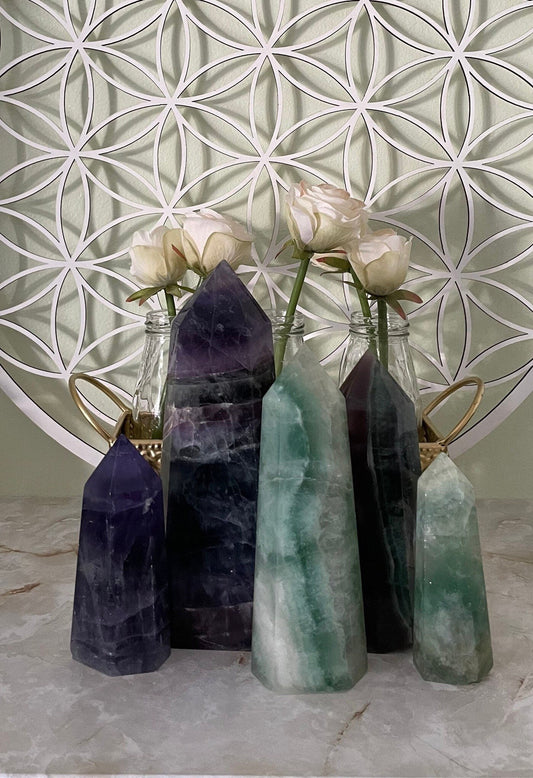 Beautiful Rainbow Fluorite point obelisk green fluorite