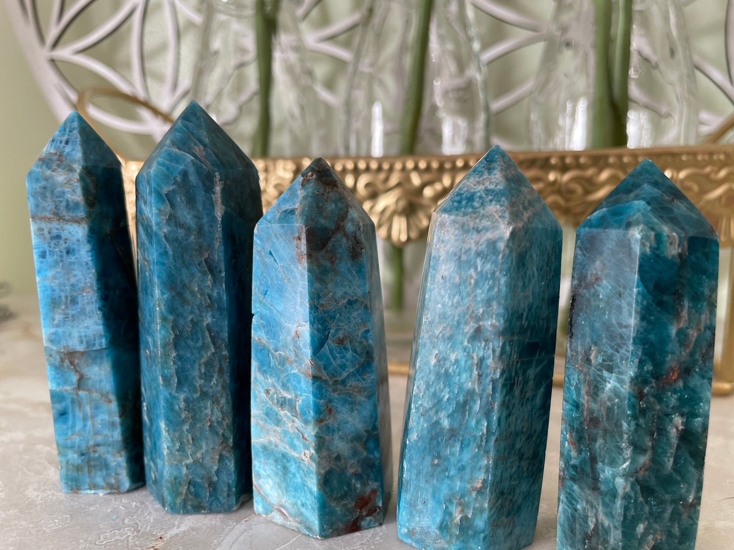 Beautiful Blue Apatite Crystal Points Obelisk