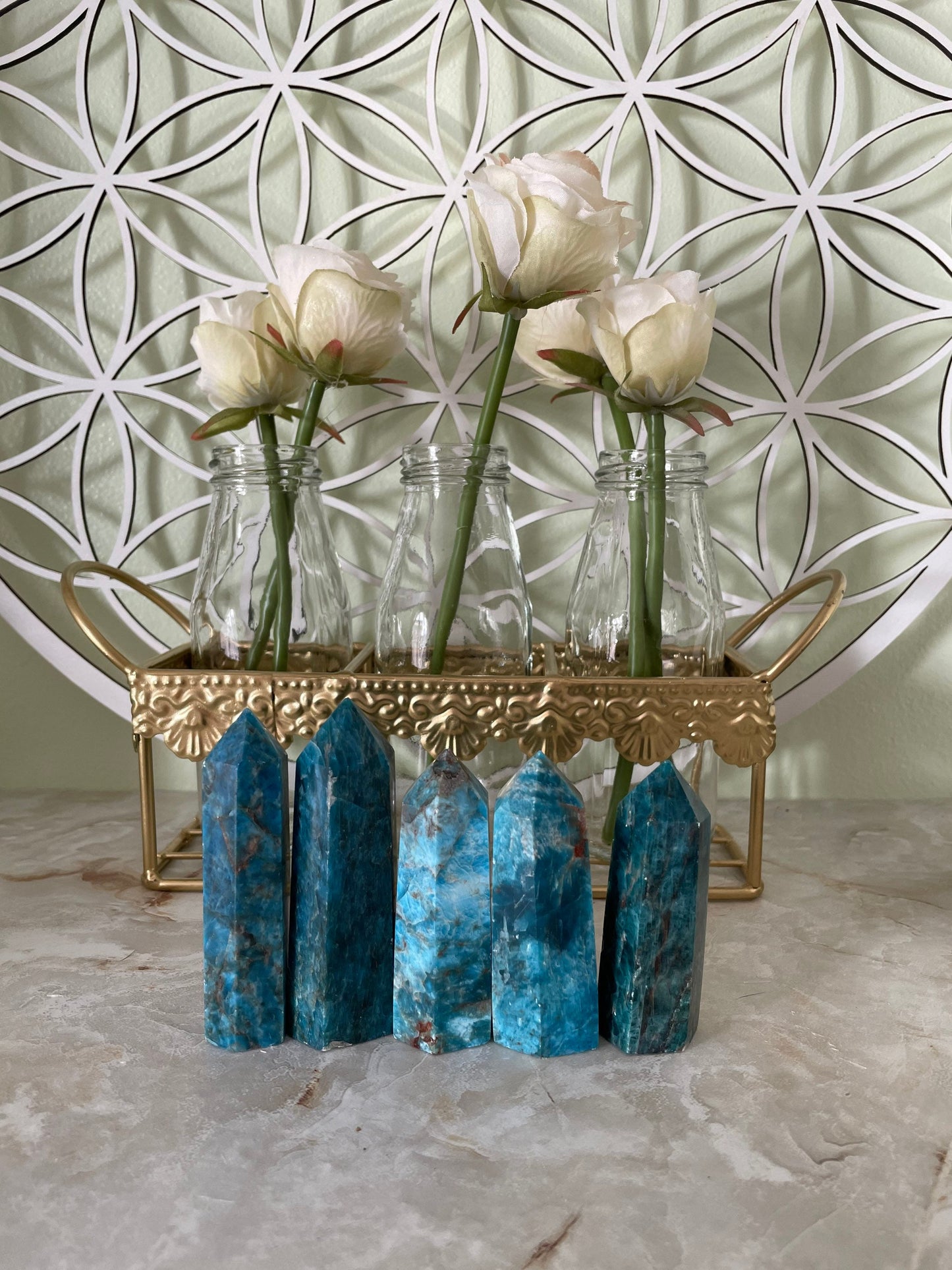 Beautiful Blue Apatite Crystal Points Obelisk