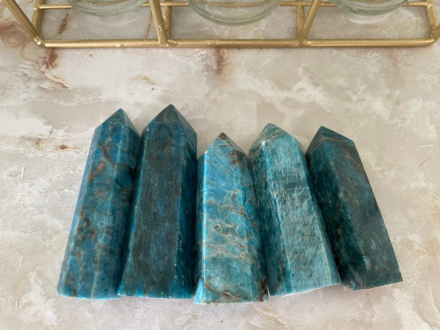 Beautiful Blue Apatite Crystal Points Obelisk