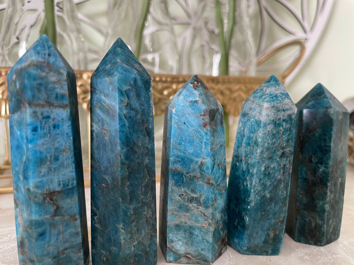 Beautiful Blue Apatite Crystal Points Obelisk