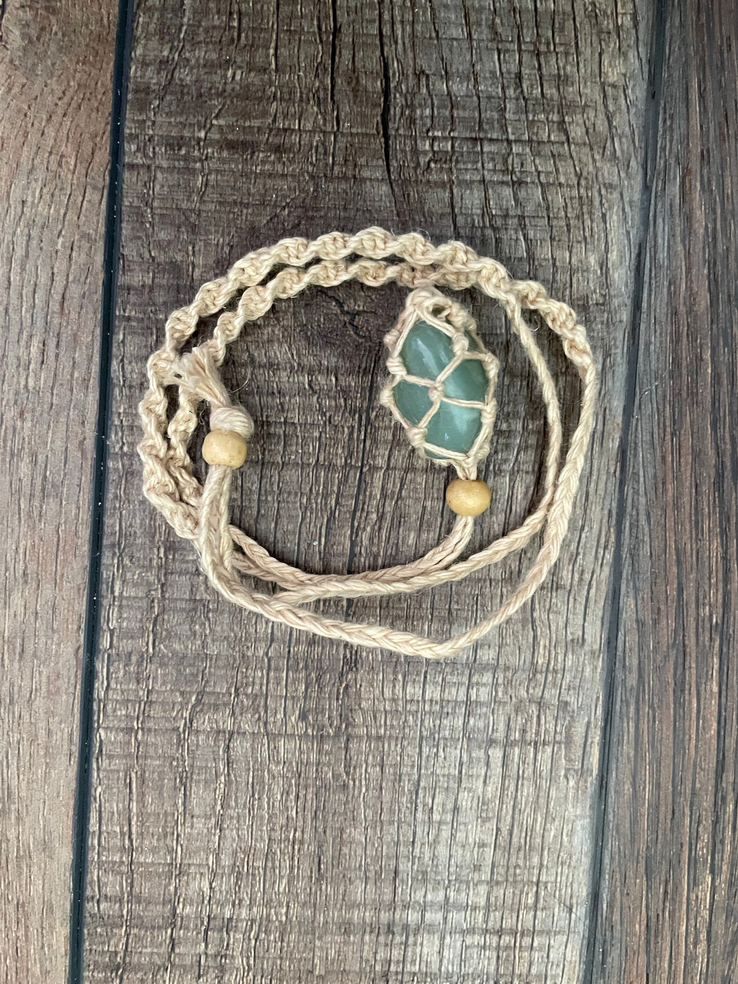 Uniquely crafted Hemp Macramé necklace with Aventurine crystal three colors to choose from