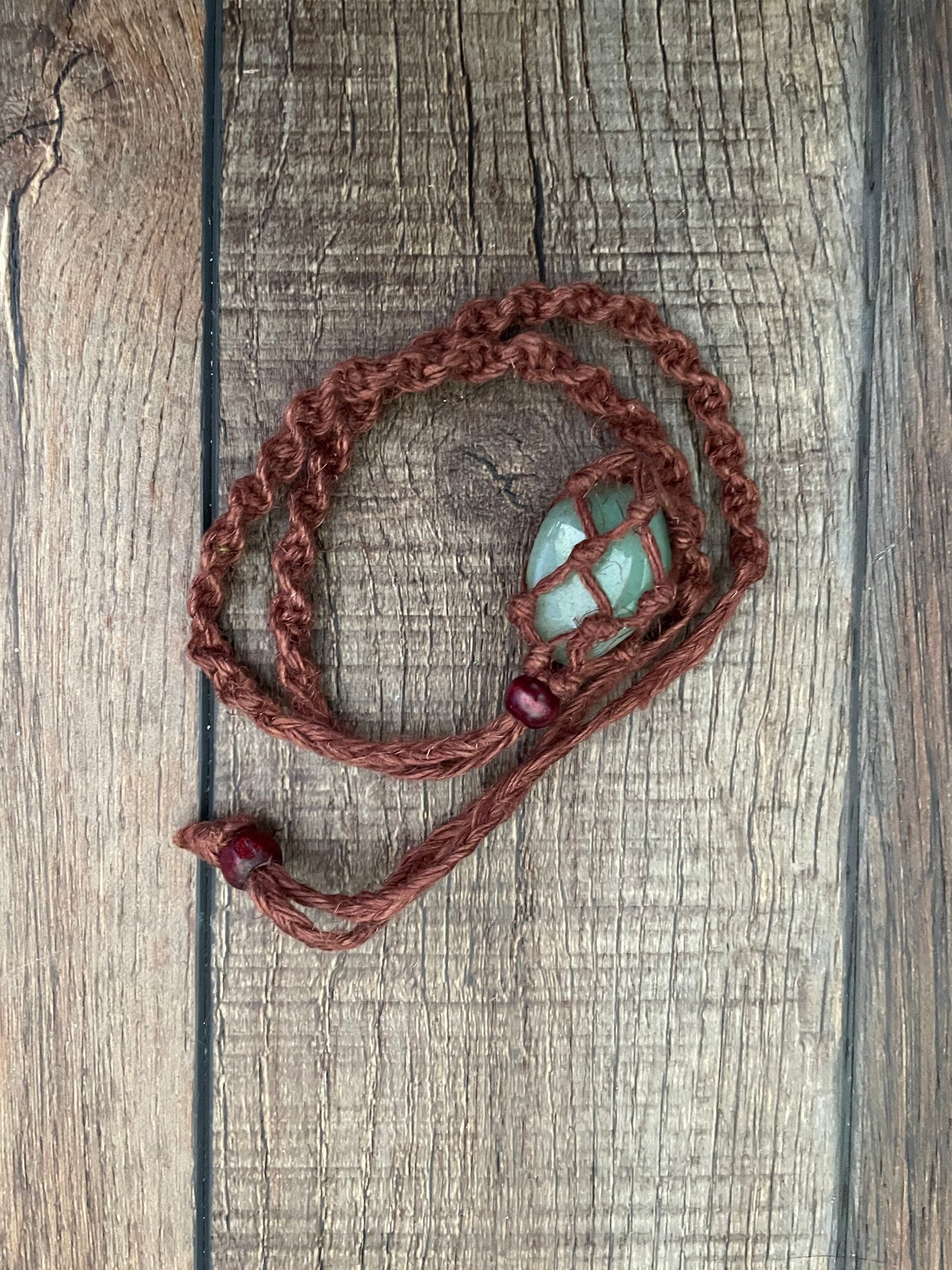 Uniquely crafted Hemp Macramé necklace with Aventurine crystal three colors to choose from