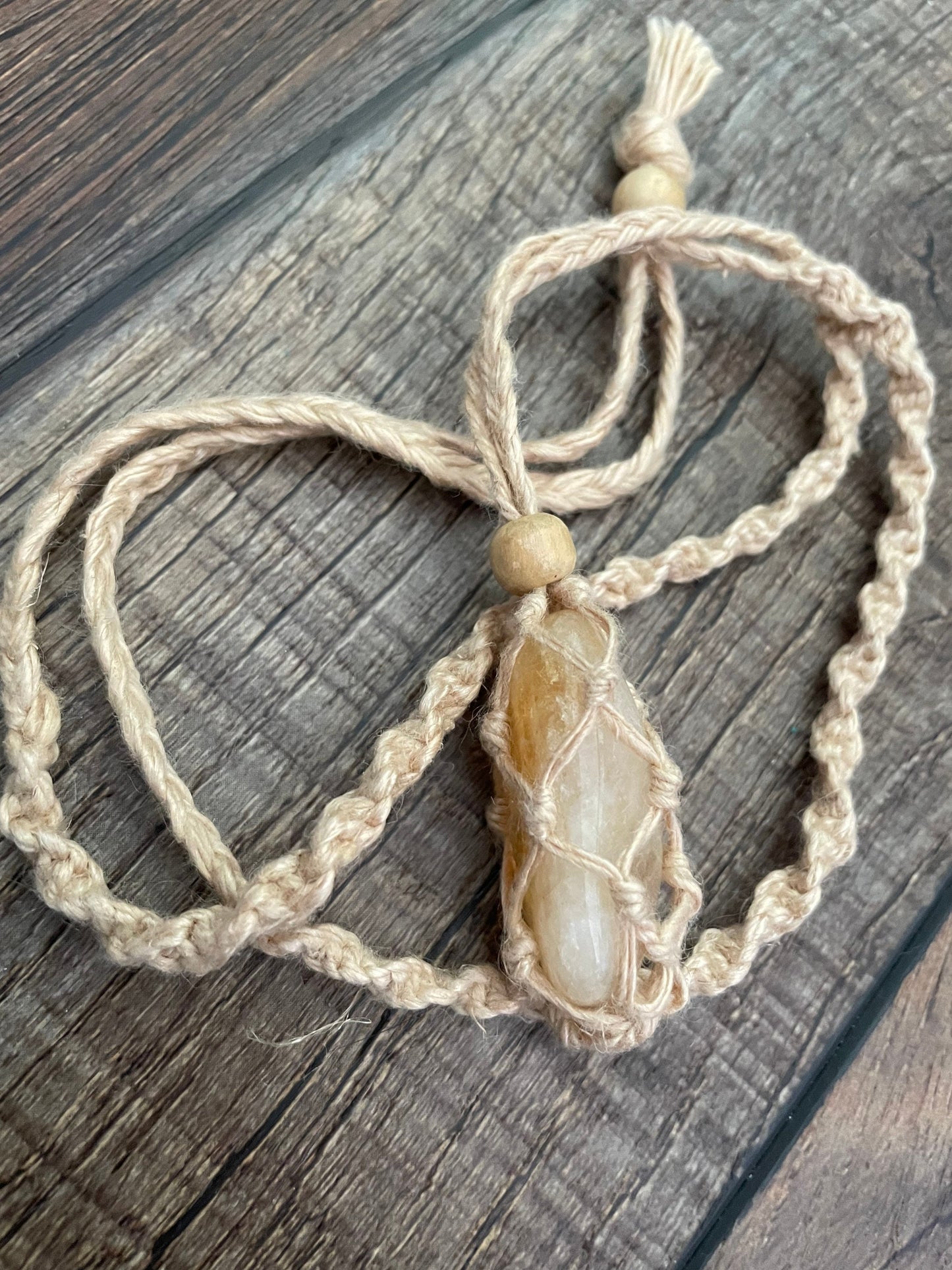 Uniquely crafted Hemp Macramé necklace with Citrine crystal three colors to choose from