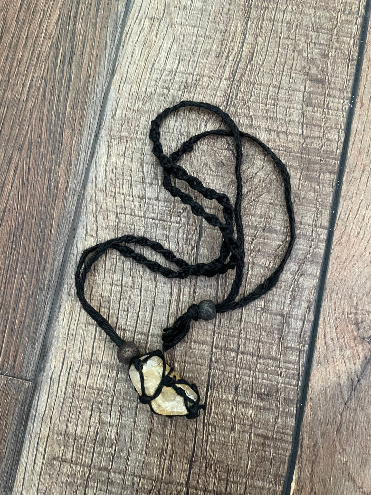 Uniquely crafted Hemp Macramé necklace with Citrine crystal three colors to choose from