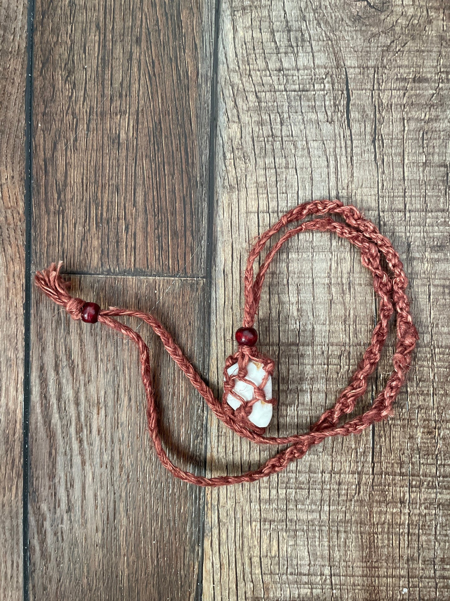 Uniquely crafted Hemp Macramé necklace with Howlite crystal three colors to choose from