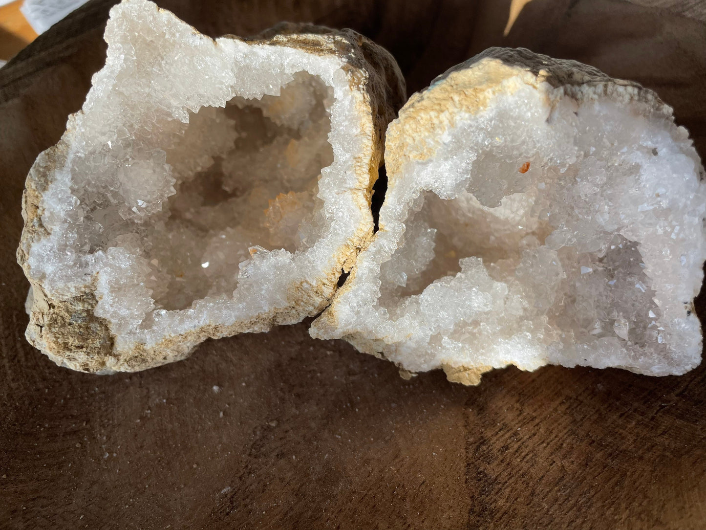 Beautiful! Rock specimen Geode matching halves Crystal calcite pair