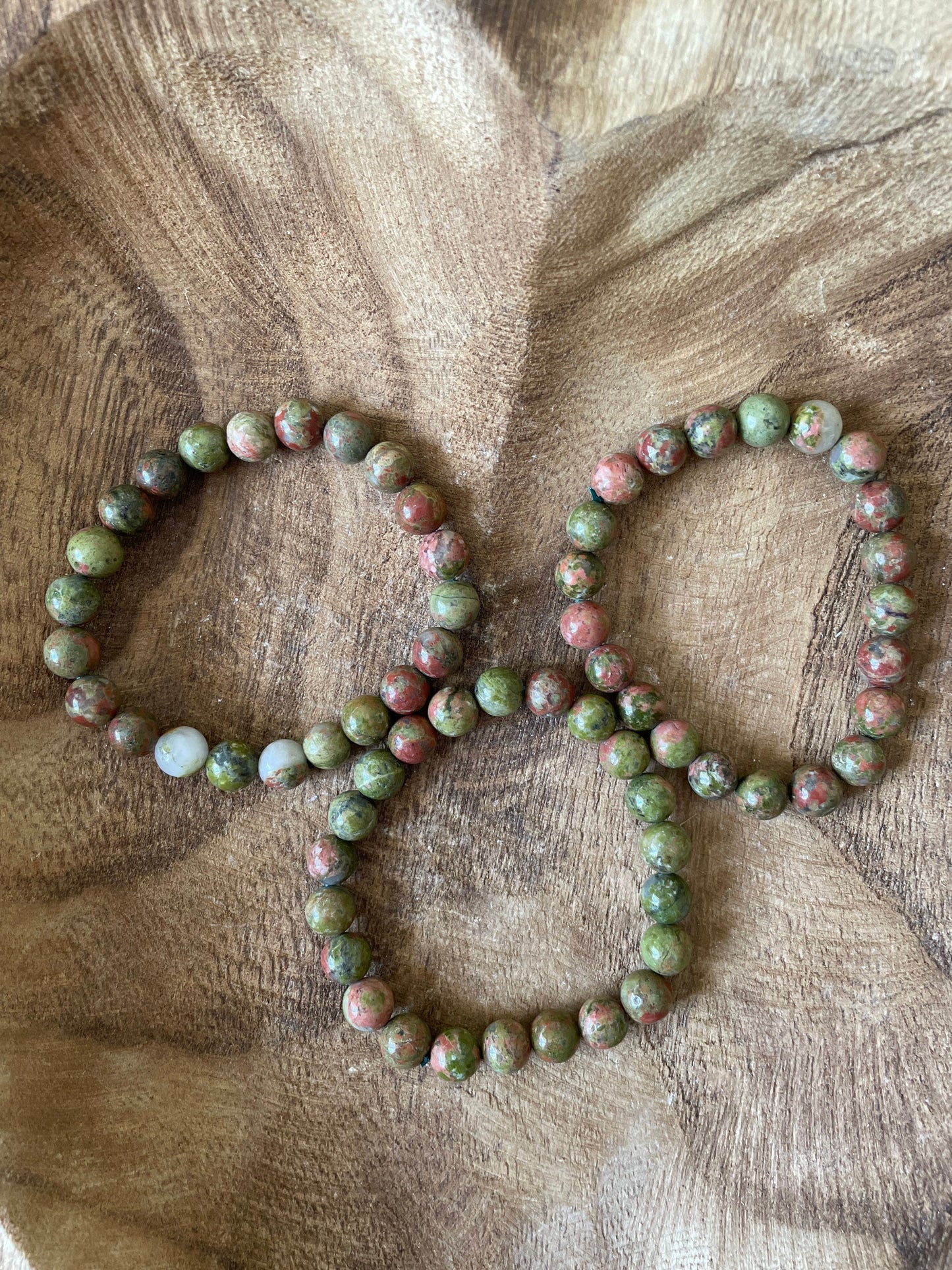 Beautiful 8 mm Unakite bracelet one size fits all Unakite crystals