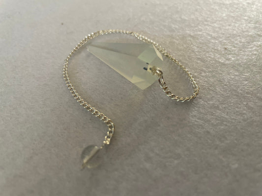 Opalite pendulum is approximately 1.65” and with chain is 8.5” total length