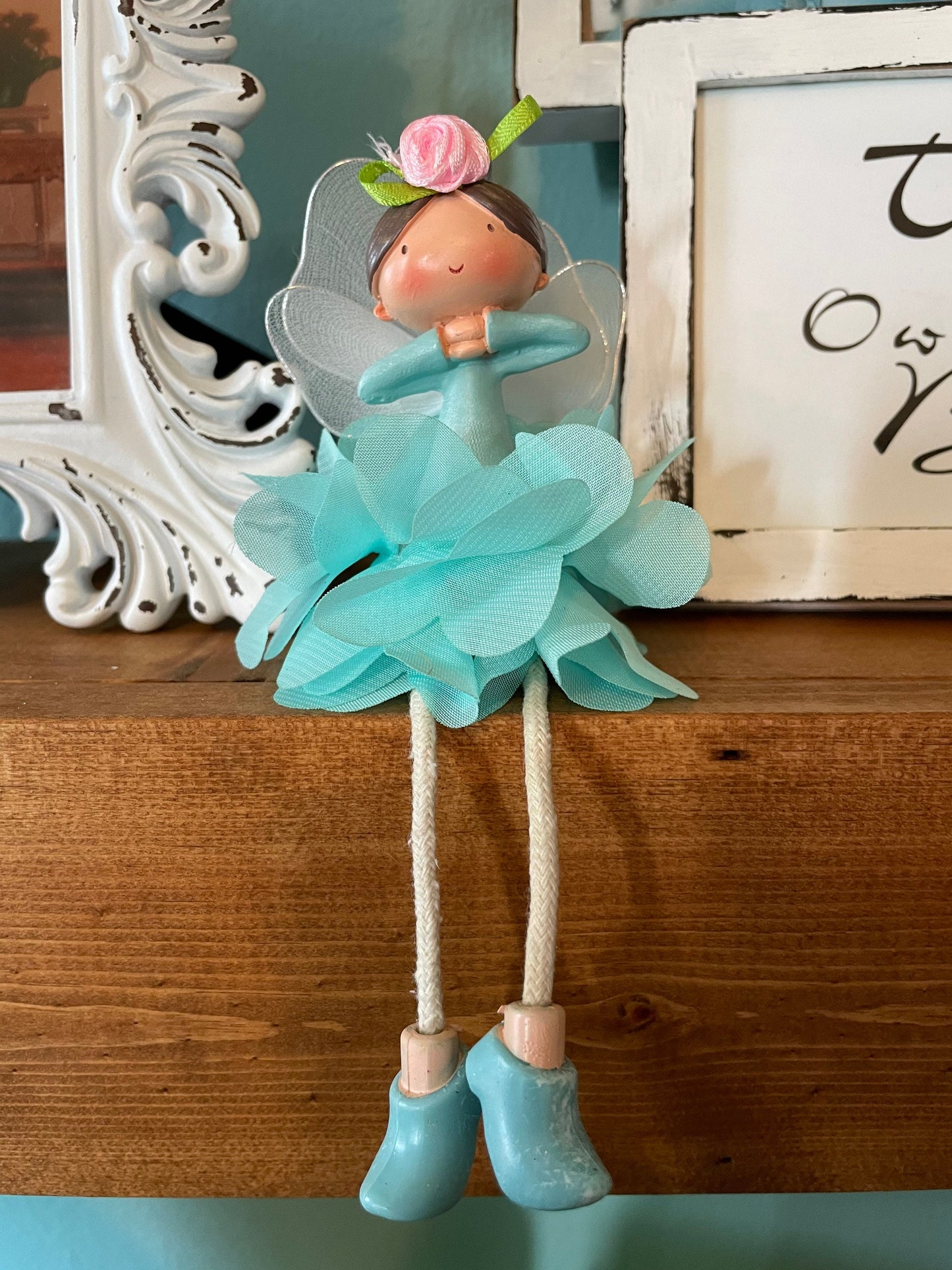 Sweet whimsical fairy wearing cut tutu Fairy shelf sitter in four colors
