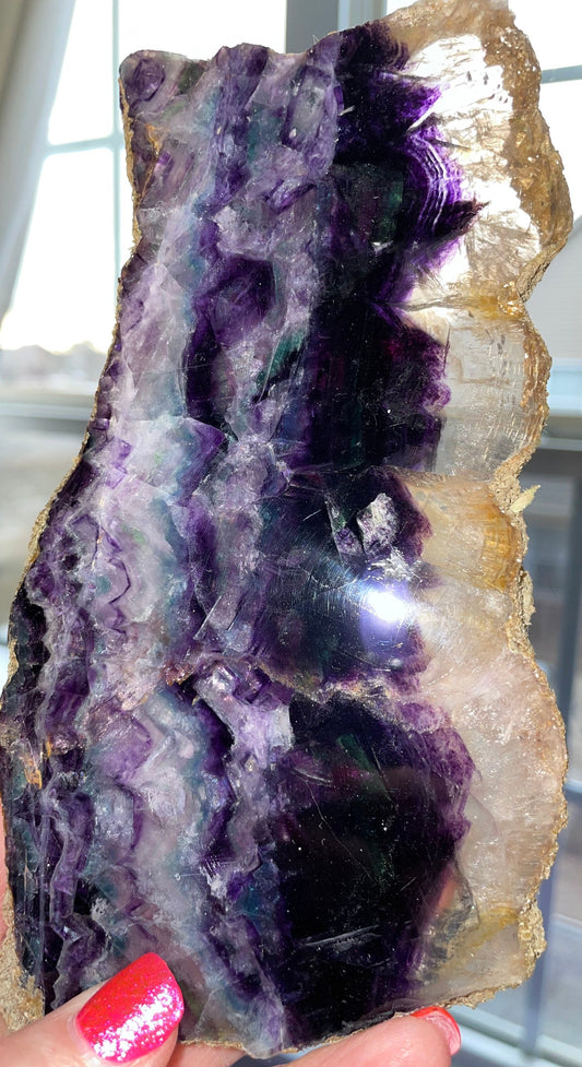 Rainbow fluorite slabs beautiful green and purple