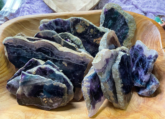 Rainbow fluorite slabs beautiful green and purple