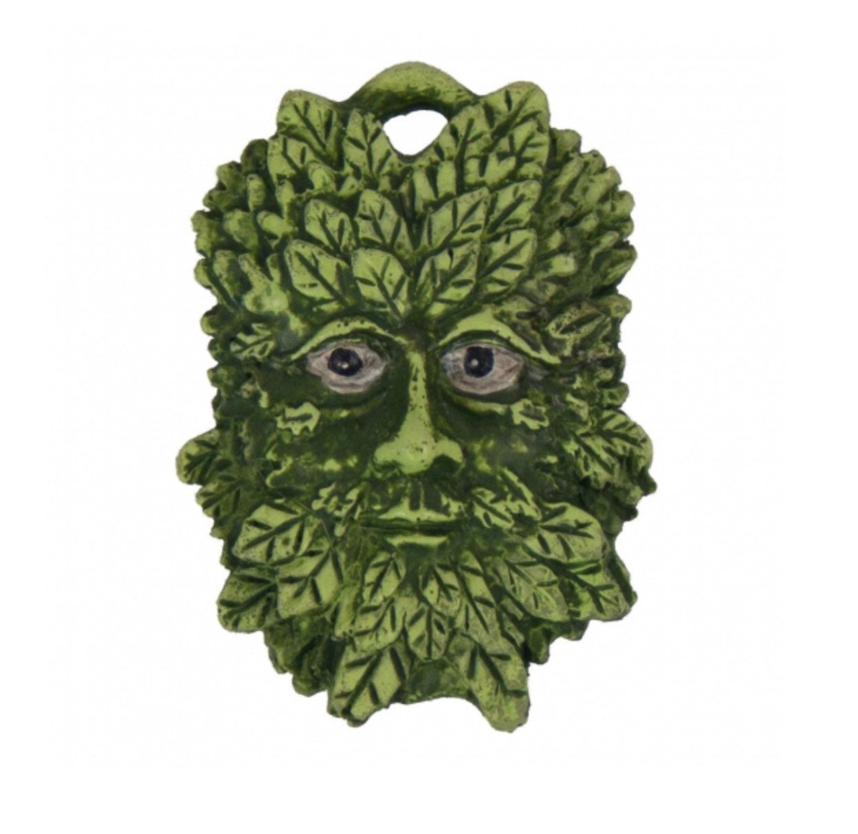 Greenman pendant necklace on black cord.