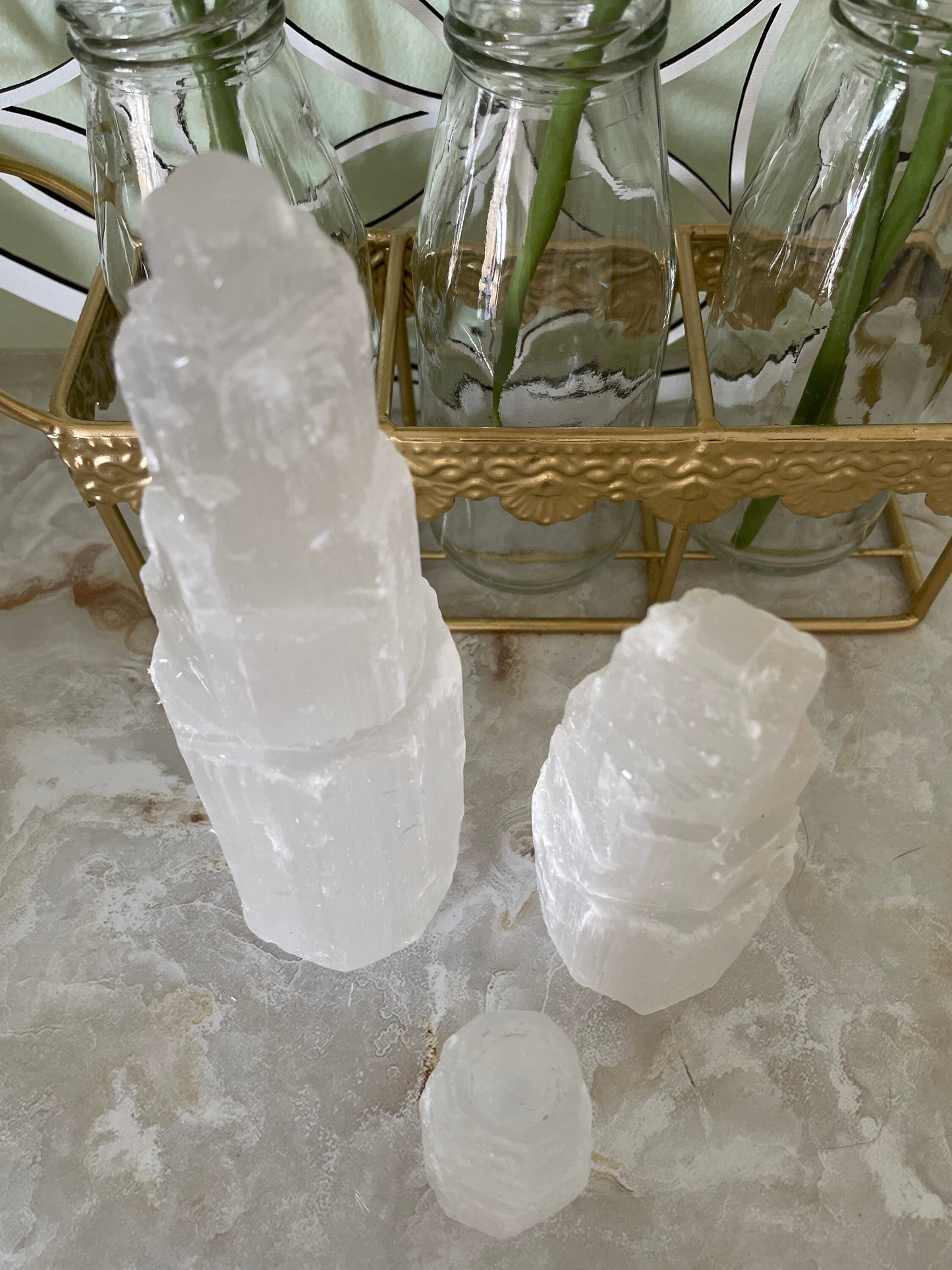 Selenite towers 2 sizes selenite PLUS CANDLEHOLDER