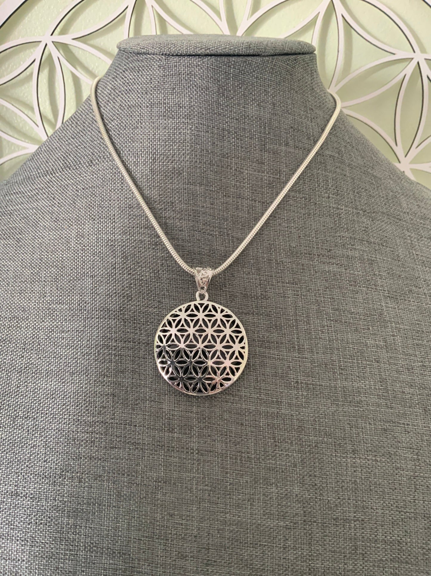 Beautiful Sterling Silver Flower of LIfe Black Tourmaline necklace pendant necklace