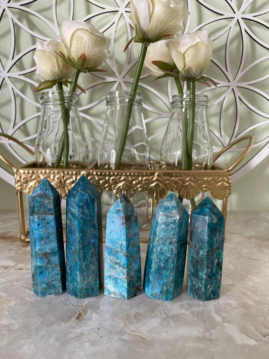 Beautiful Blue Apatite Crystal Points Obelisk