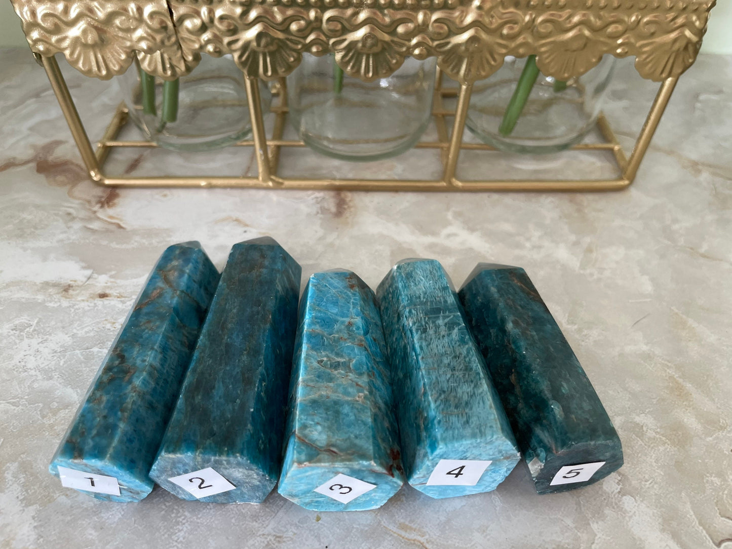 Beautiful Blue Apatite Crystal Points Obelisk