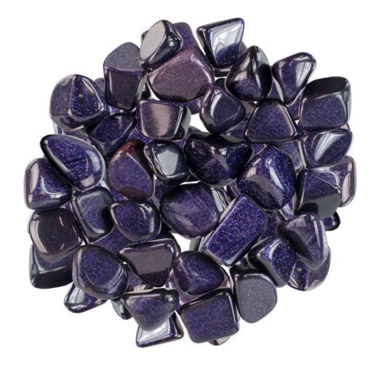 Blue Goldstone tumbled glitter glass