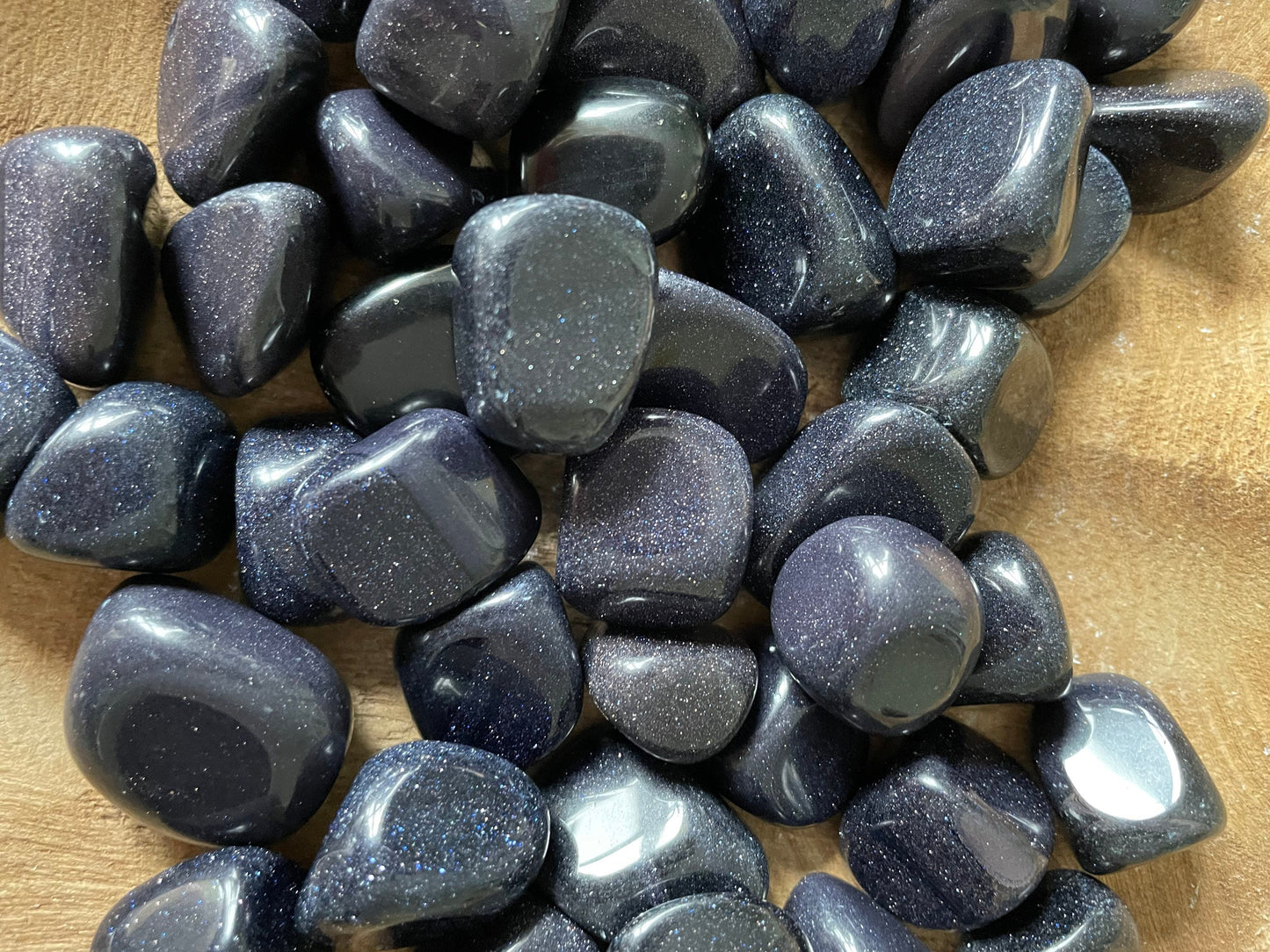 Blue Goldstone tumbled glitter glass