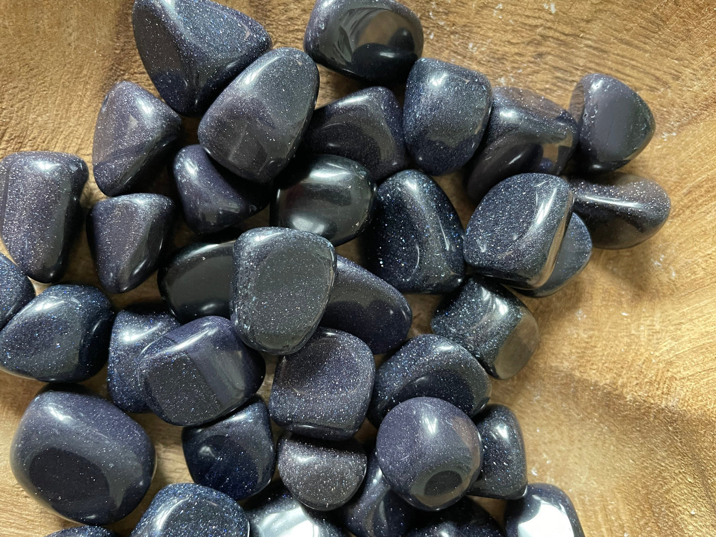 Blue Goldstone tumbled glitter glass