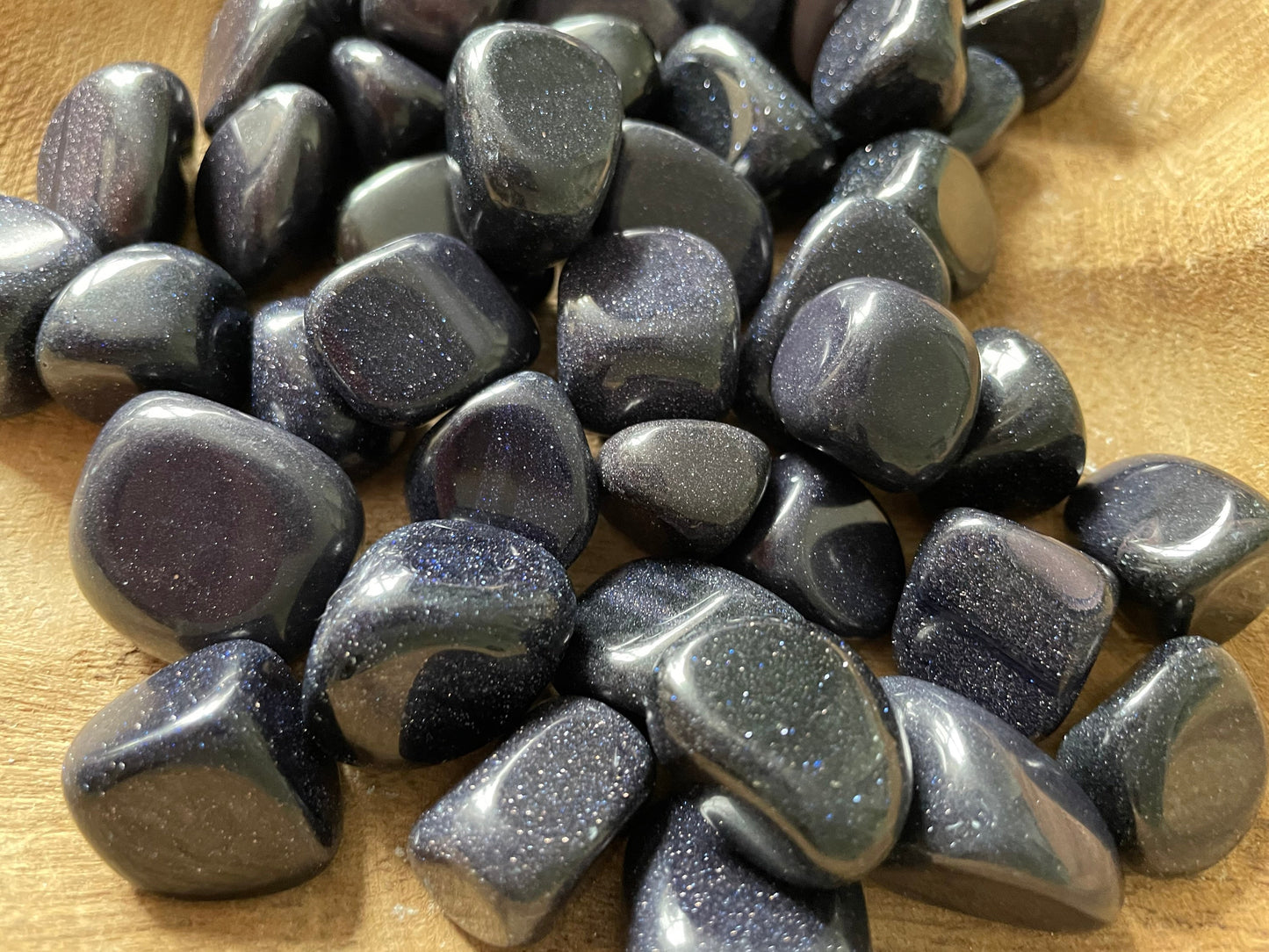 Blue Goldstone tumbled glitter glass