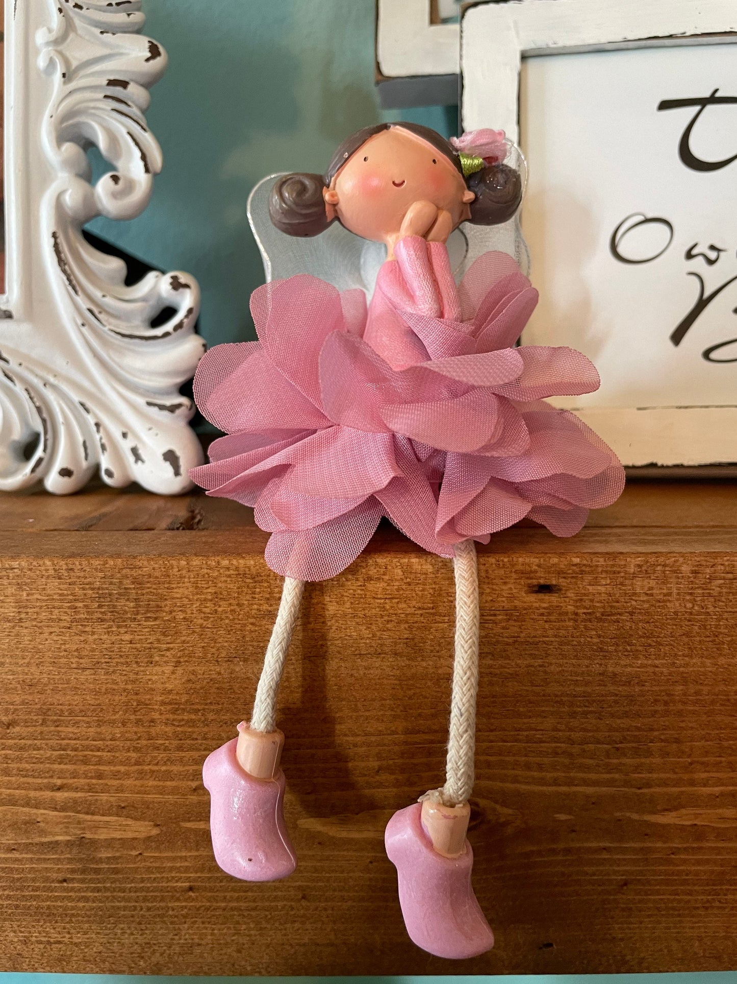 Sweet whimsical fairy wearing cut tutu Fairy shelf sitter in four colors