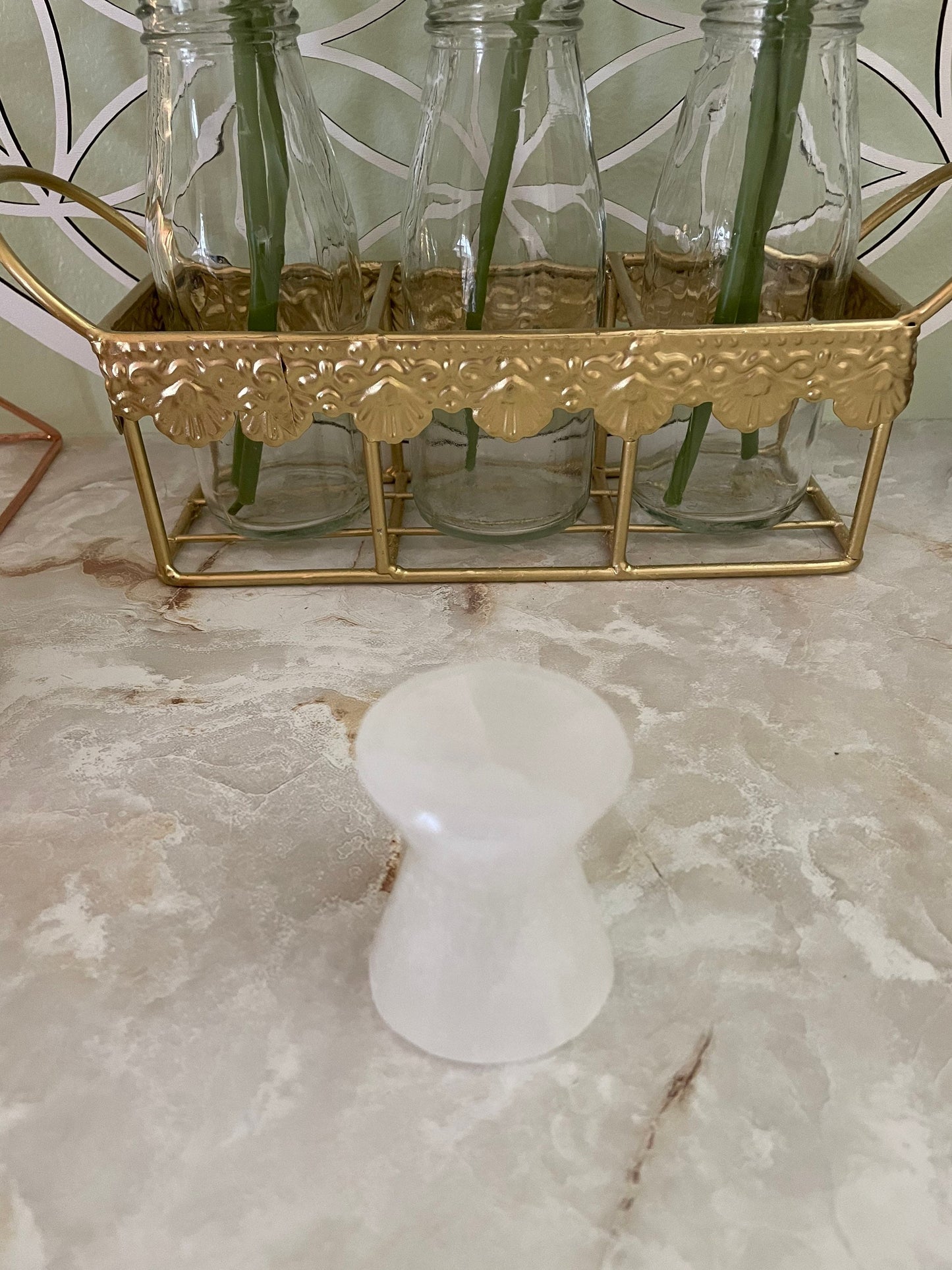 Selenite Sphere Stand - Hourglass Holds and charges various size of crystal spheres