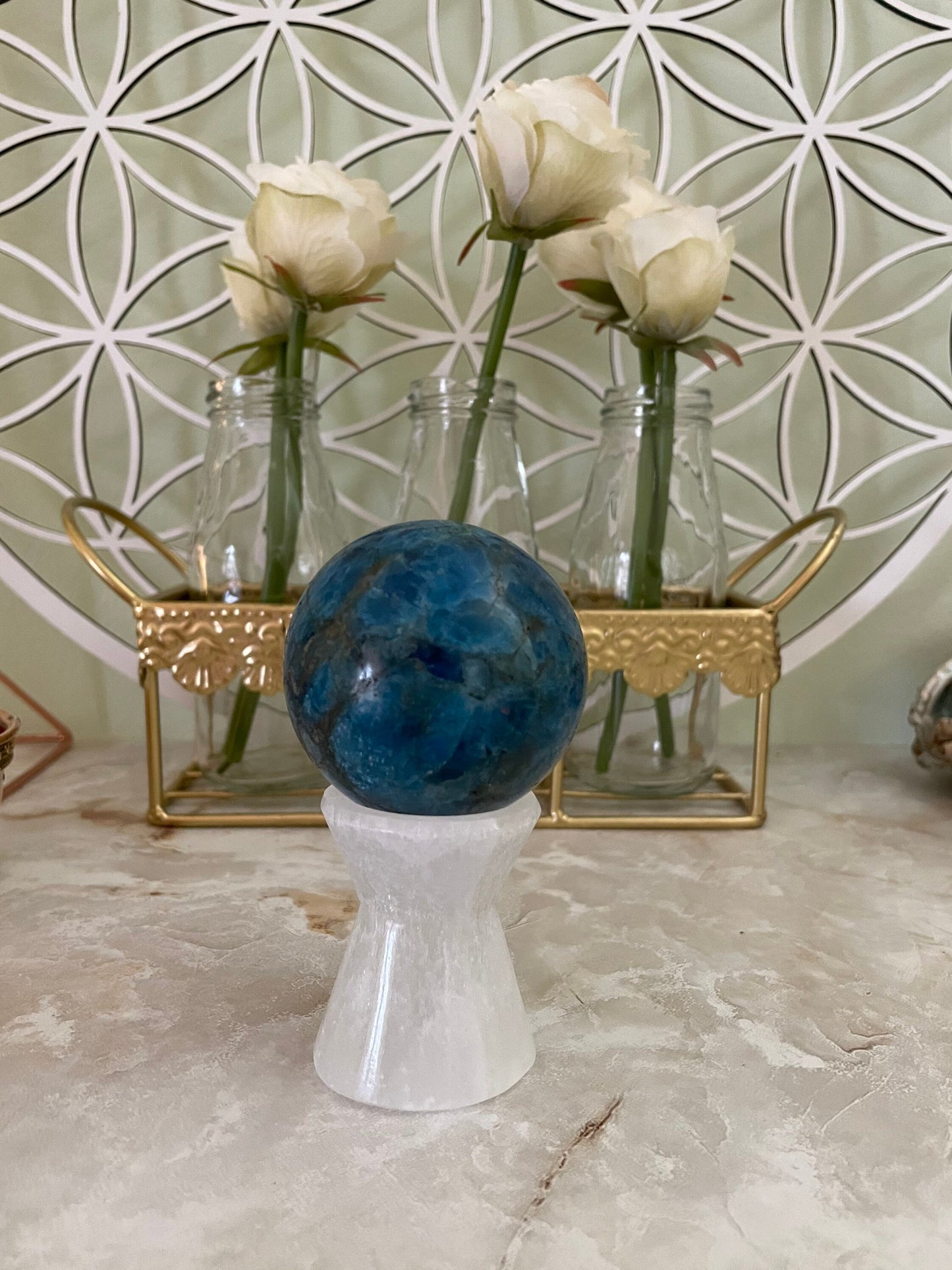 Selenite Sphere Stand - Hourglass Holds and charges various size of crystal spheres