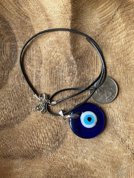 Evil Eye Protection Necklace Round Blue  with Black Cord Evil eye protection evil eye amulet protect against bad luck spells jealousy
