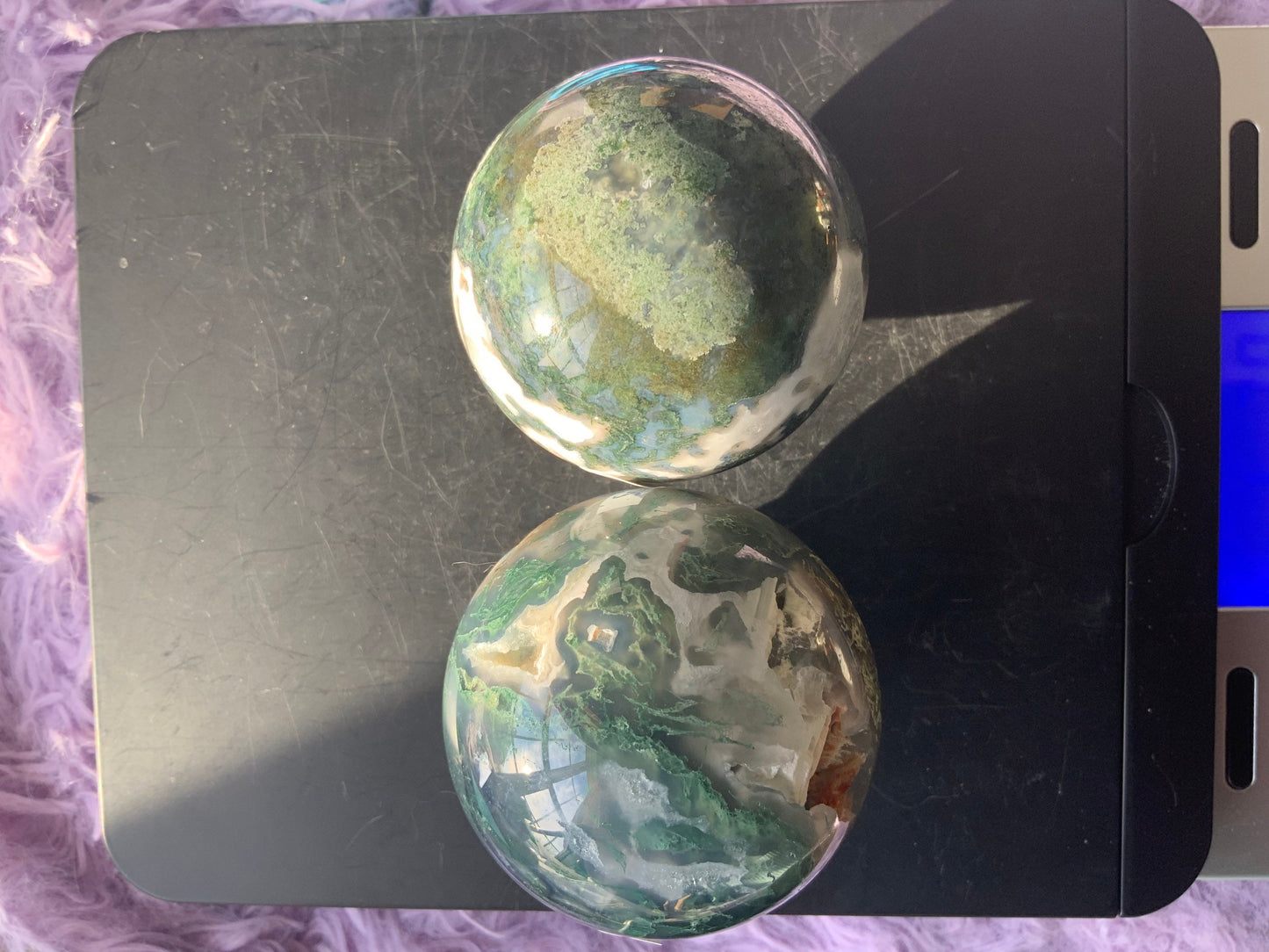 Beautiful Moss agate spheres four to choose from earth crystal Gardner stone