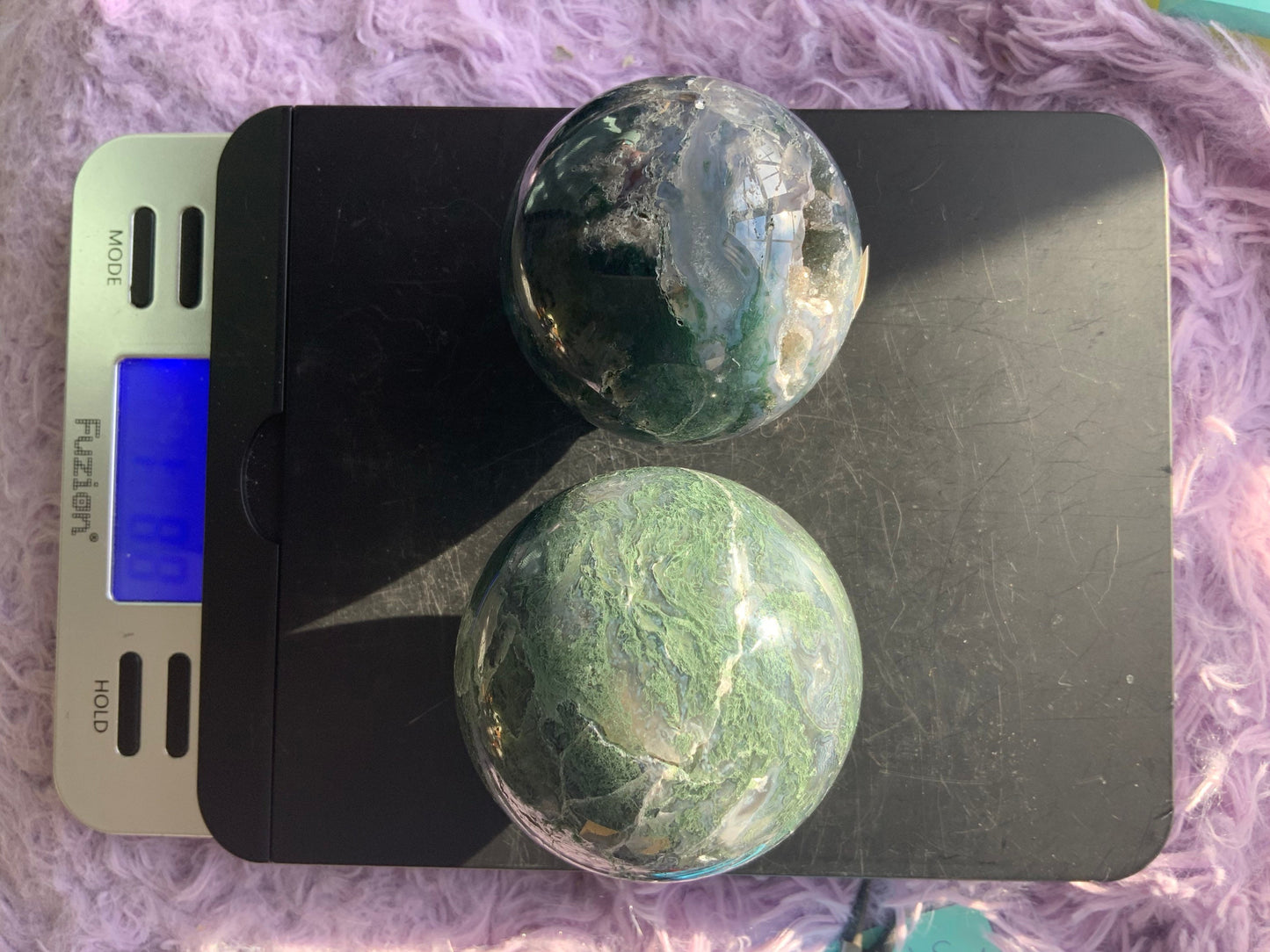 Beautiful Moss agate spheres four to choose from earth crystal Gardner stone