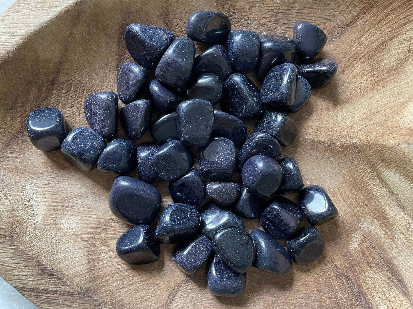 Blue Goldstone tumbled glitter glass