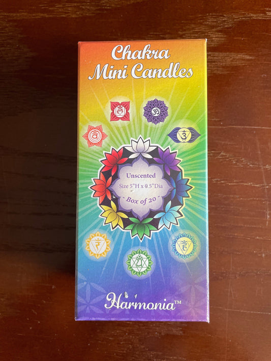 CLEARANCE Box of 20 mini chakra candles 5 inches
