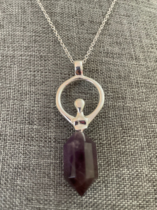 Beautiful silver and amethyst Goddess pendant on silver plated chain