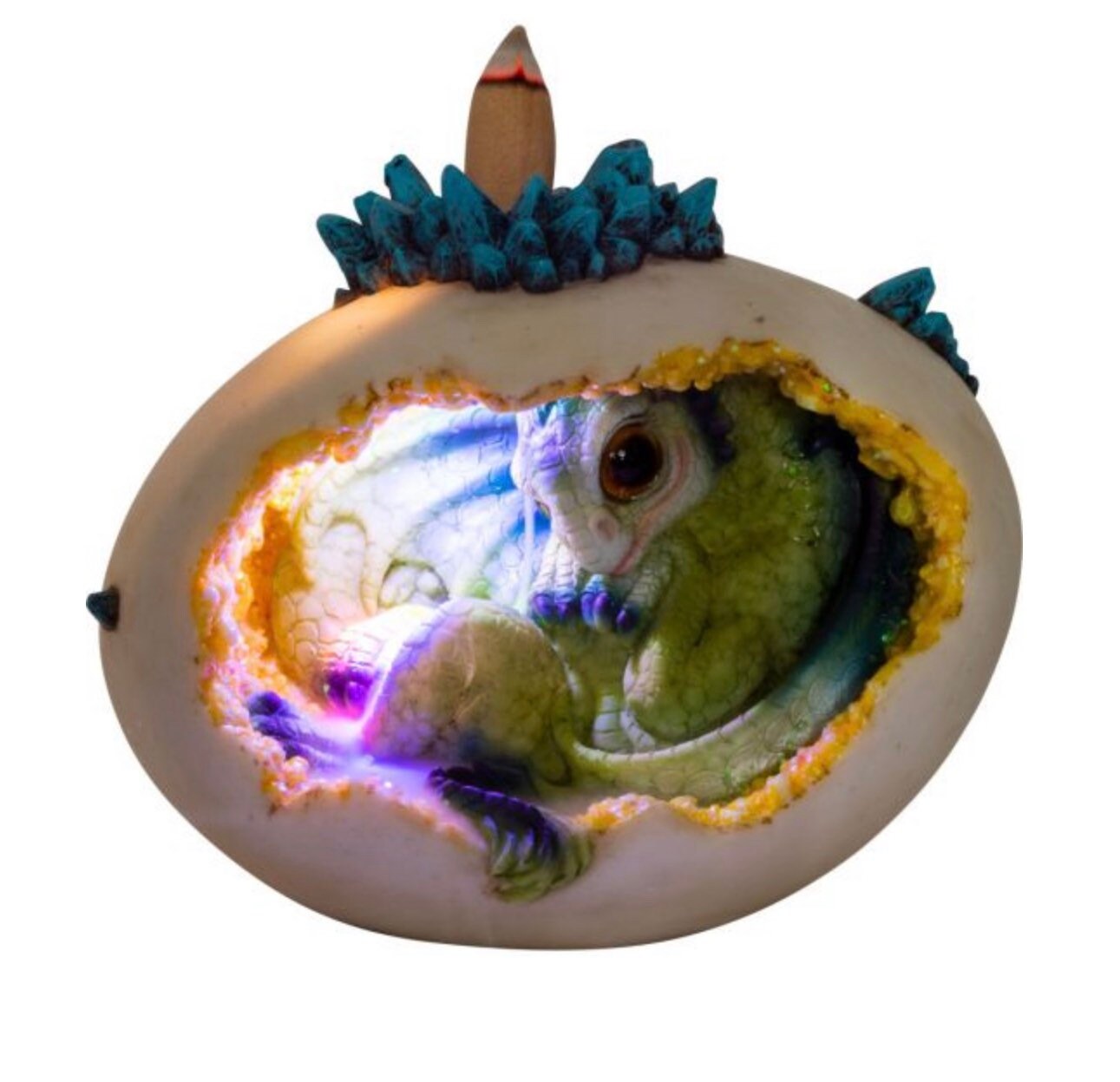 Polyresin Backflow Globe Incense Burner Multicolor LED Hatching Baby Dragon