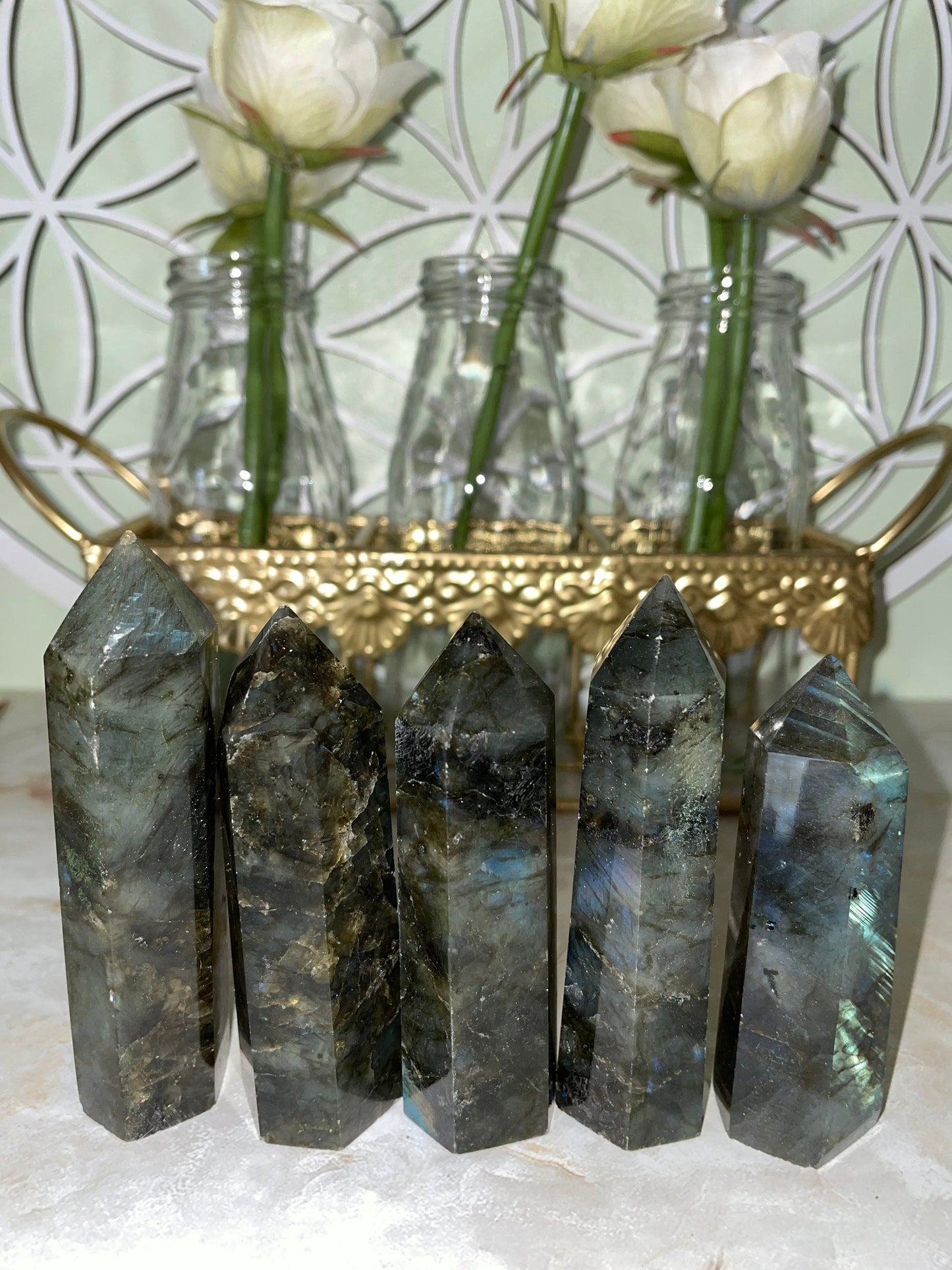 Beautiful labradorite obelisk