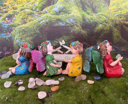 Just look at these sweet faces! Miniature St. Patrick’s fairies garden holding a lucky Aventurine for good luck!