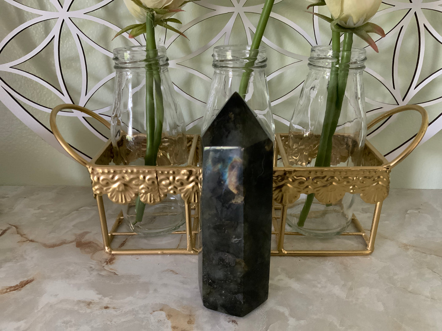 Beautiful labradorite obelisk nearly 14.2 ounces