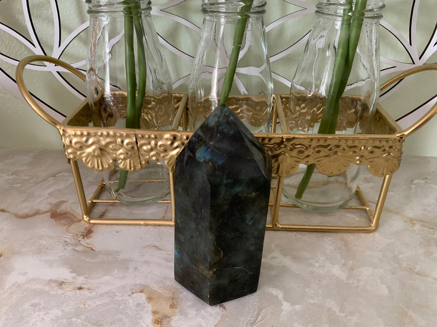 Beautiful labradorite obelisk 13 ounces