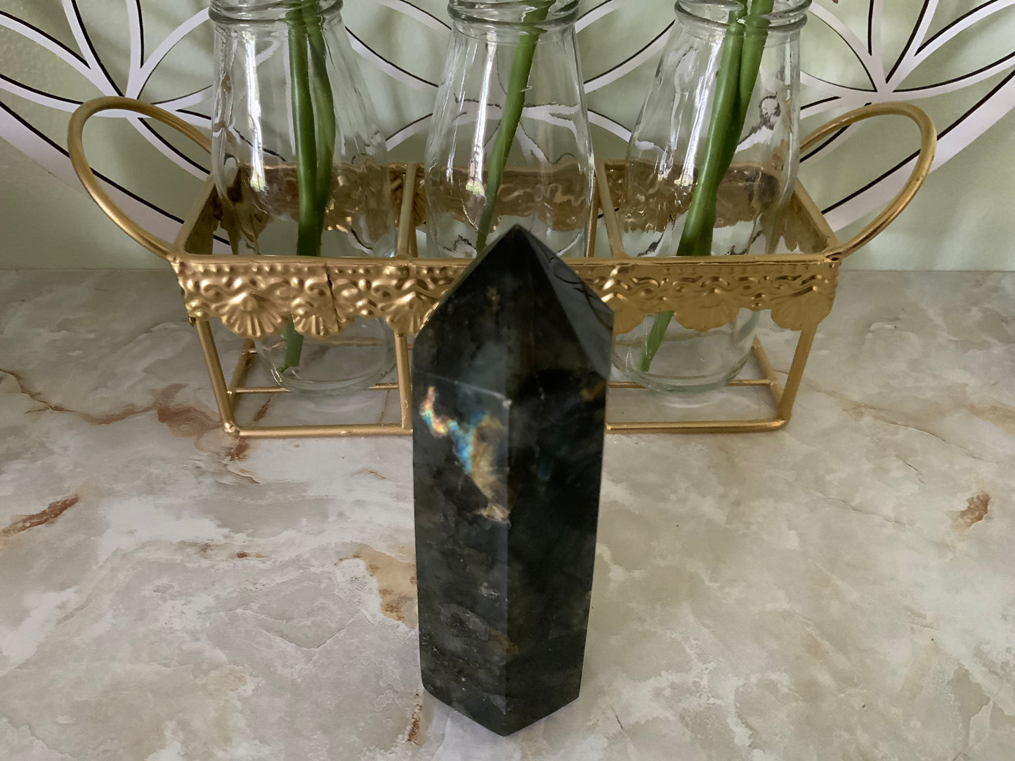 Beautiful labradorite obelisk nearly 14.2 ounces