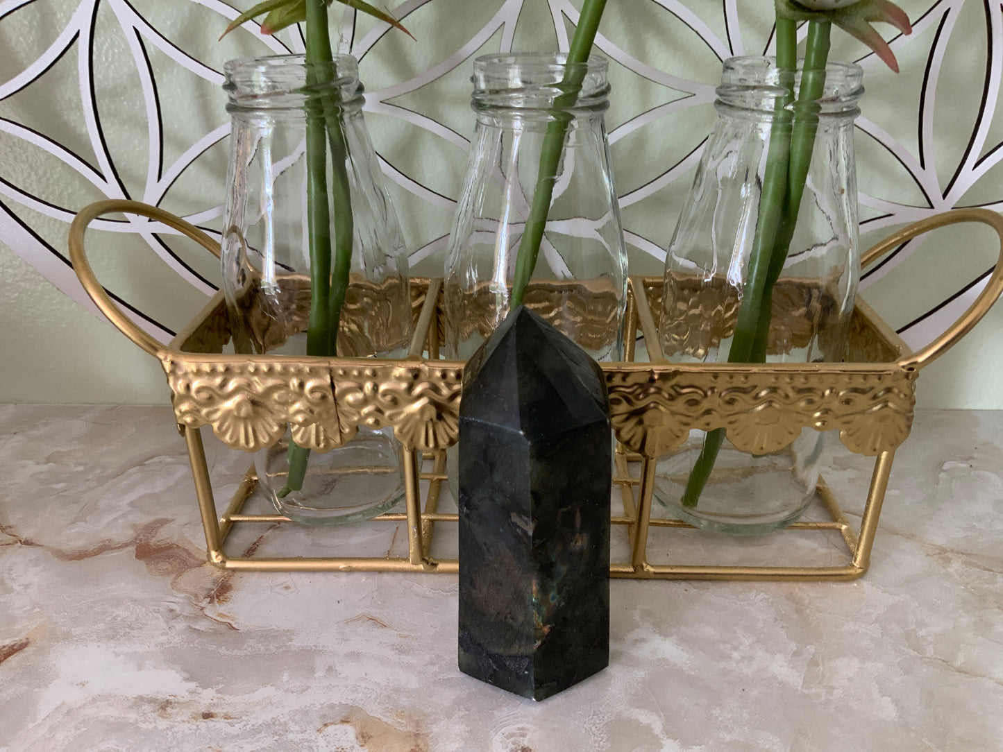 Beautiful labradorite obelisk 9.6 oz