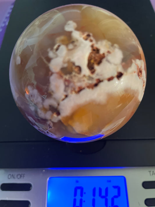 Flower Agate Sphere weighs nearly 1 pound