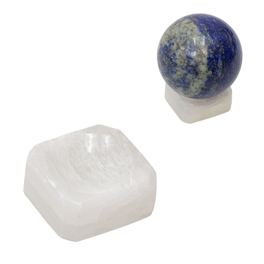 Selenite Sphere Stand - Square Holds and charges various size of crystal spheres